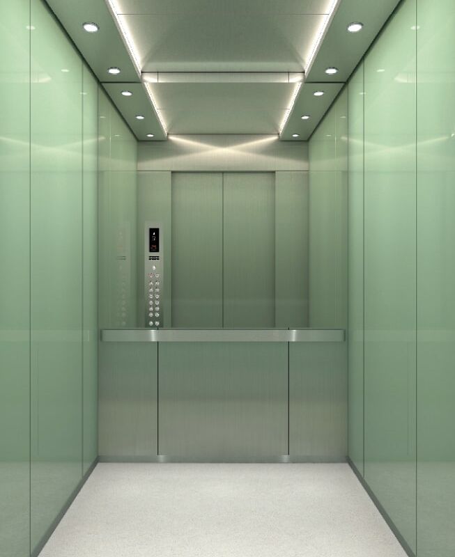 Hairline stainless steel, Half height glass mirror