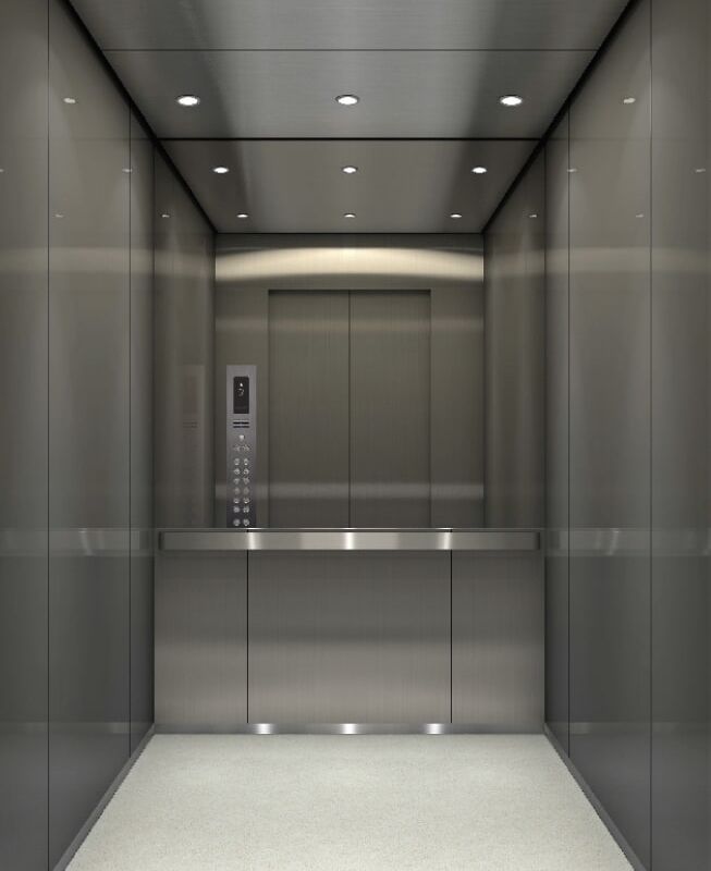Hairline stainless steel, Half height glass mirror